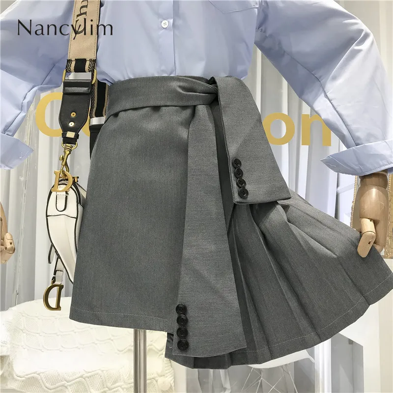 

Skirt Femme Autumn New College Wind Irregular High-waist Skirts Women Pleated Skirt Black Grey Faldas Mujer 2019 Nancylim