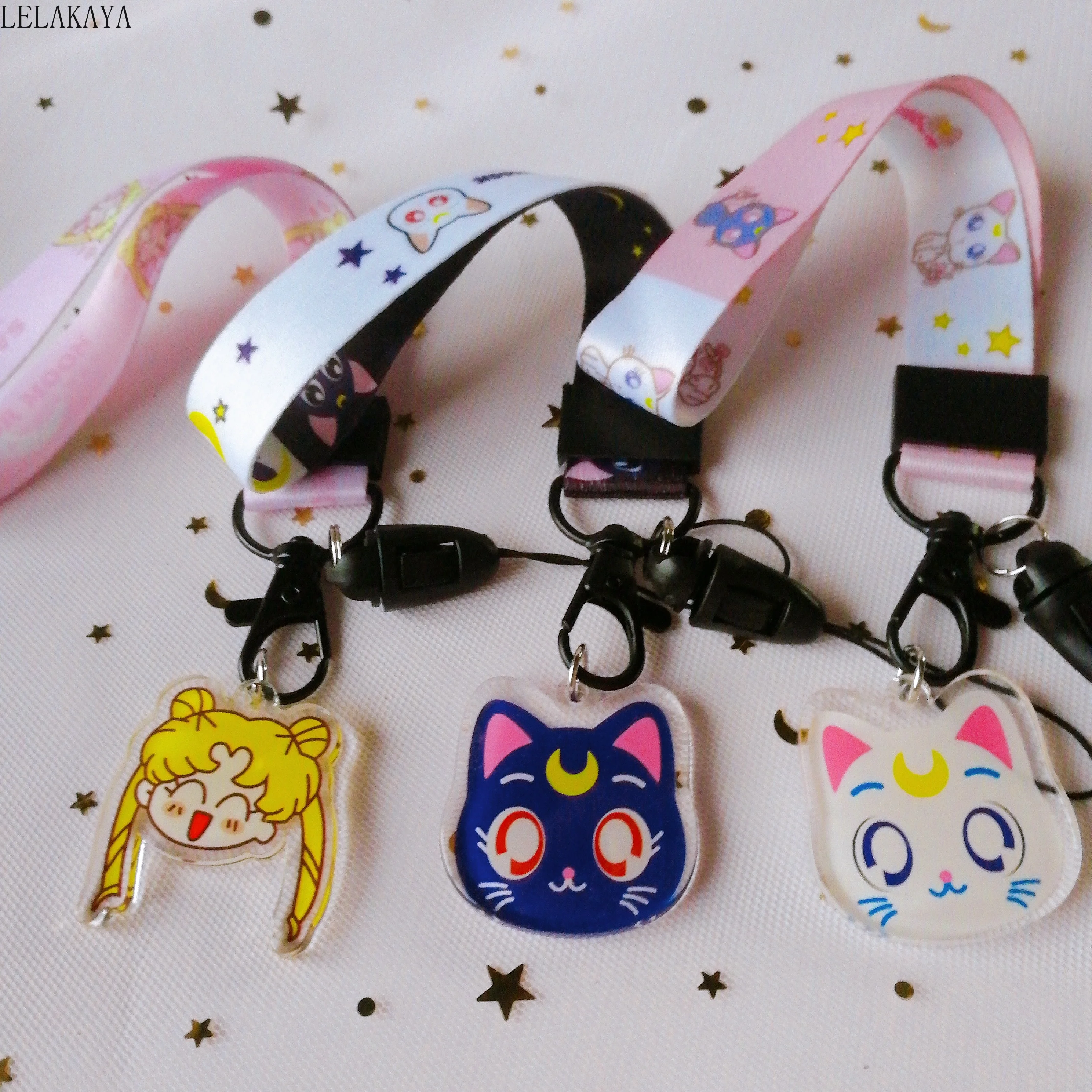 Сейлор Мун Луна кошка Шея наручный ремешок для ключей ID карта USB веревка фигурку