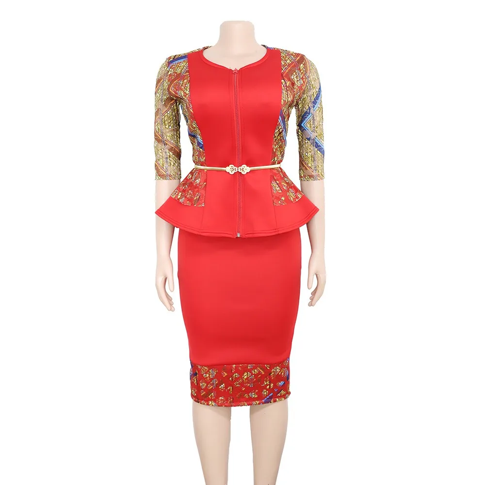 Африканские платья для женщин комплект из 2 предметов Дашики принт кружева красная юбка костюмы осень Дамская африканская одежда модная африканская одежда