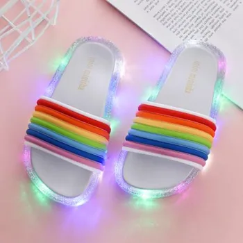 

New Children Slippers Rainbow Baby Sandals Shoes LED Flashing Girls Slippers Shoes Summer Outdoor Jelly Kids Princess Shoes