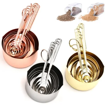 

Stainless Steel Measuring Cup Spoon Sets Liquid Ingredients Silicone Handles Baking Tea Coffee Scoop Home Kitchen Bakeware