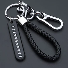 

Anti-lost Car Keychain Phone Number Card Keyring Leather Braided Telephone Number Plate Key Ring Auto Vehicle Key Accessories