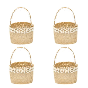 

4pcs Lovely Candy Storage Case Bag Beautiful Wedding Party Exquisite Bag Linen Flower Basket(GFT-134-BR1)
