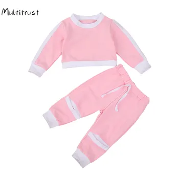 

1-5Y Children Girls Clothes Patchwork Long Sleeve Sport Suit 2pcs Toddler Kids Girls Pullover Sweatshirt Tops Pants Tracksuits