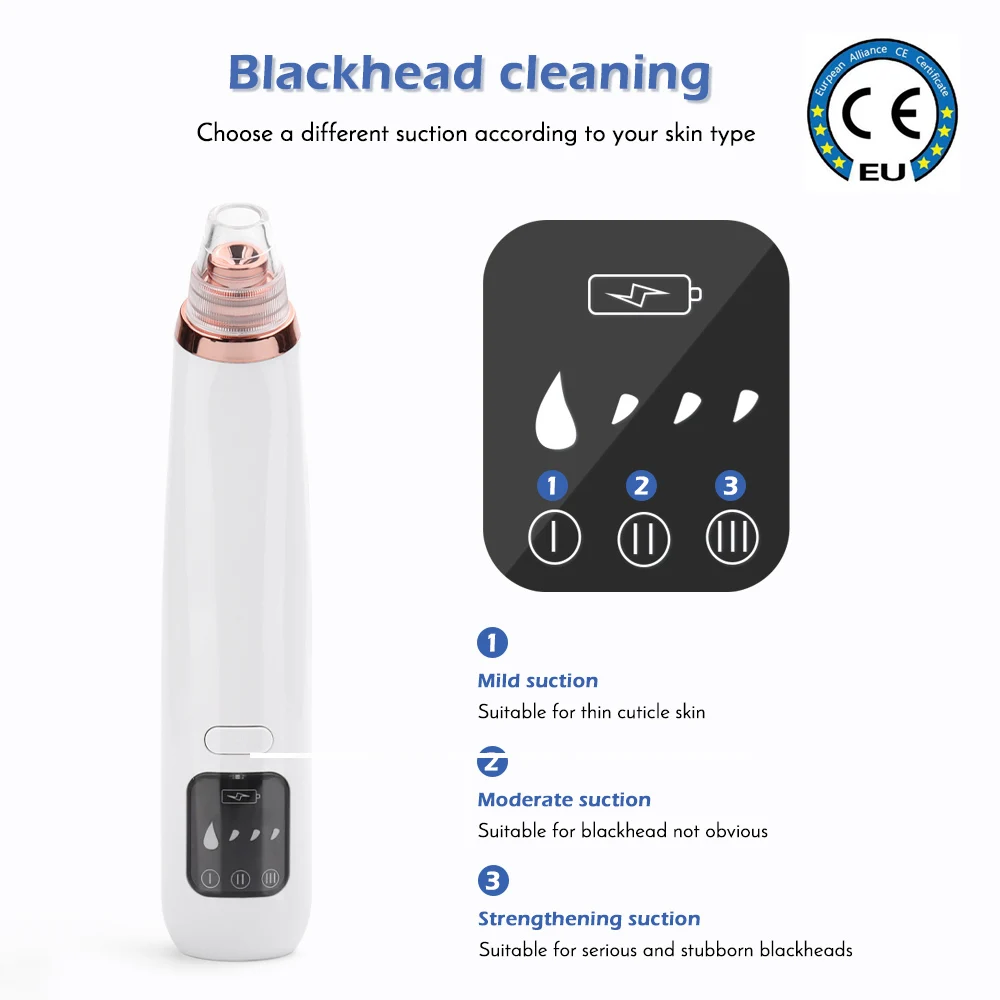 

Facial Blackhead Remover With LED Display USB Rechargeable Vacuum Cleansing Instrument Adsorption Tool Suitable For All Skins