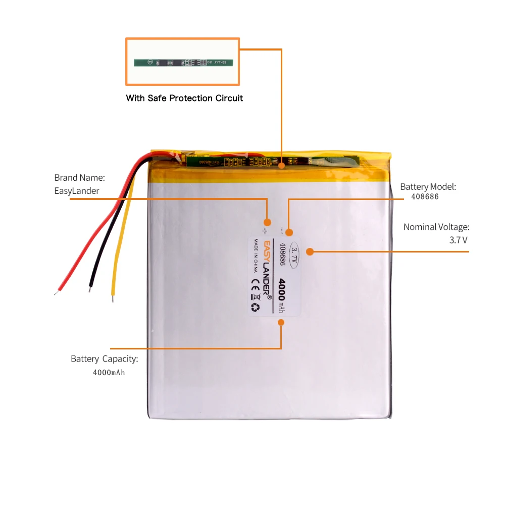 3 провода 3,7 V 4000mAH 408686 полимерный литий-ионный/литий-ионный аккумулятор для планшета prestigio 3777 the ritmix rmd-751