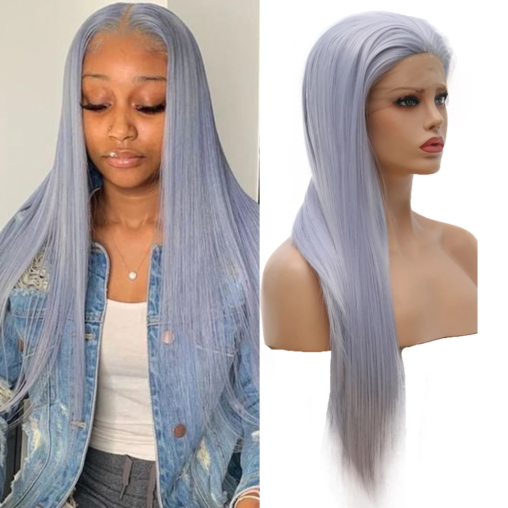 

AIMEYA Free Part Synthetic Wigs Long Silky Straight Lace Front Wig for Women Heat Resistant Half Hand Tied Wigs Natural Hairline