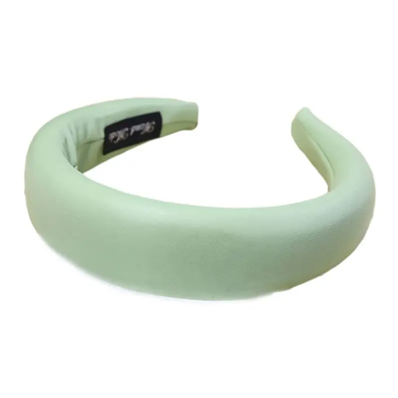 Korean Vintage Faux Leather Cloth Wrapped Headband Thicken Padded Wide Hair Hoop Women Non Skid Solid 4