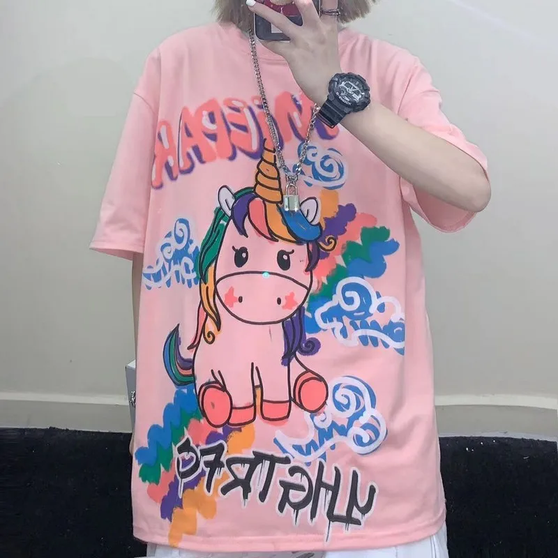 

NiceMix casual Women T-shirts Ulzzang Streetwear kawaii cartoon print Tshirt Korean Style Tops Harajuku short sleeve t shirt