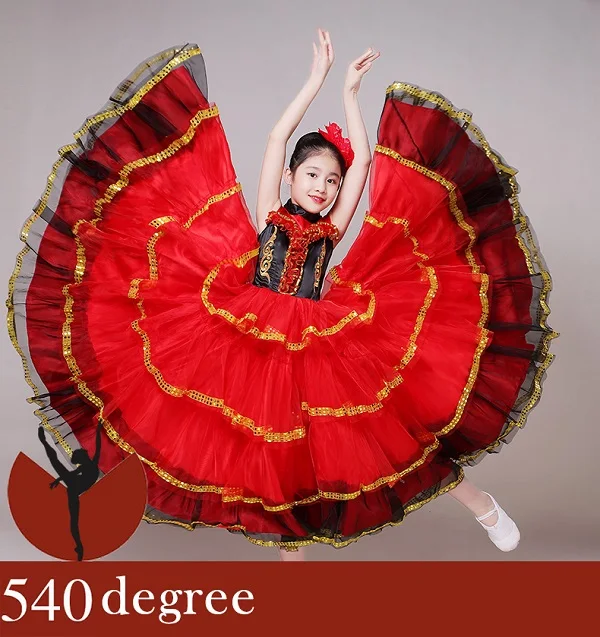 100-160 см детская юбка в стиле фламенко, испанский Senorita Танцовщица фламенко, нарядное платье, костюм, юбка для сцены для девочек, DL4211 - Цвет: 540 degree