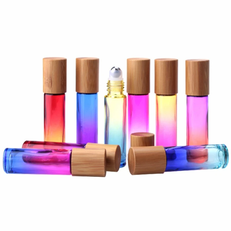 

200pcs/lot 10ML MultiColor Thick Glass Wood Grain Cover Roll On Essential Oil bottle Empty Parfum Bottles Roller Ball