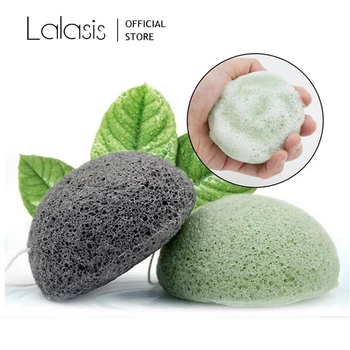 Lalasis-esponja Konjac Natural, esponja Exfoliante para limpieza Facial, forma redonda, esponja para lavado de cara, herramienta para el cuidado Facial