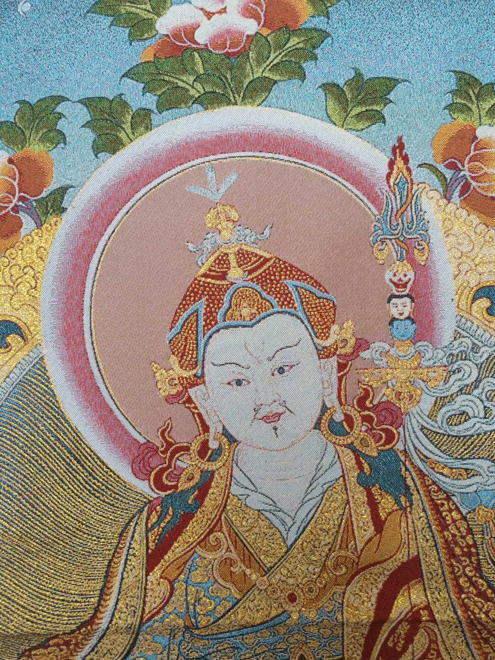 36" Tibet Buddhism Silk Cloth Guru Padmasambhava Thangka Embroidery Mural 