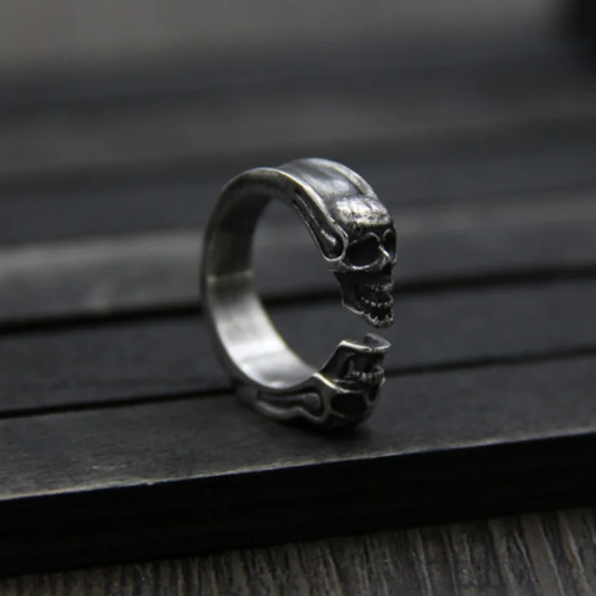Pure silver skull Fashion Open Ring men women Real Double Rings Male 925 ring Jewelry gift | Украшения и аксессуары