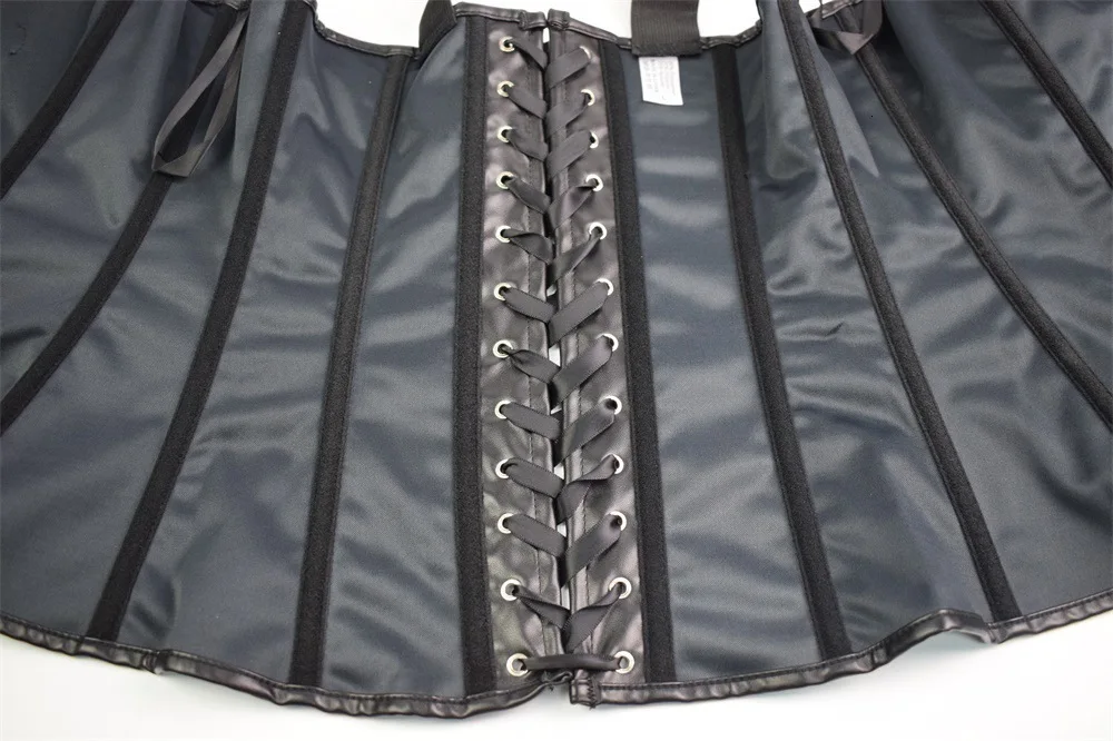 Faux Leather Corset Top Shoulder Strap Corselet Black Zipper Buckled Bustier Waist Trainer Vest Corset Overbust Women Steampunk