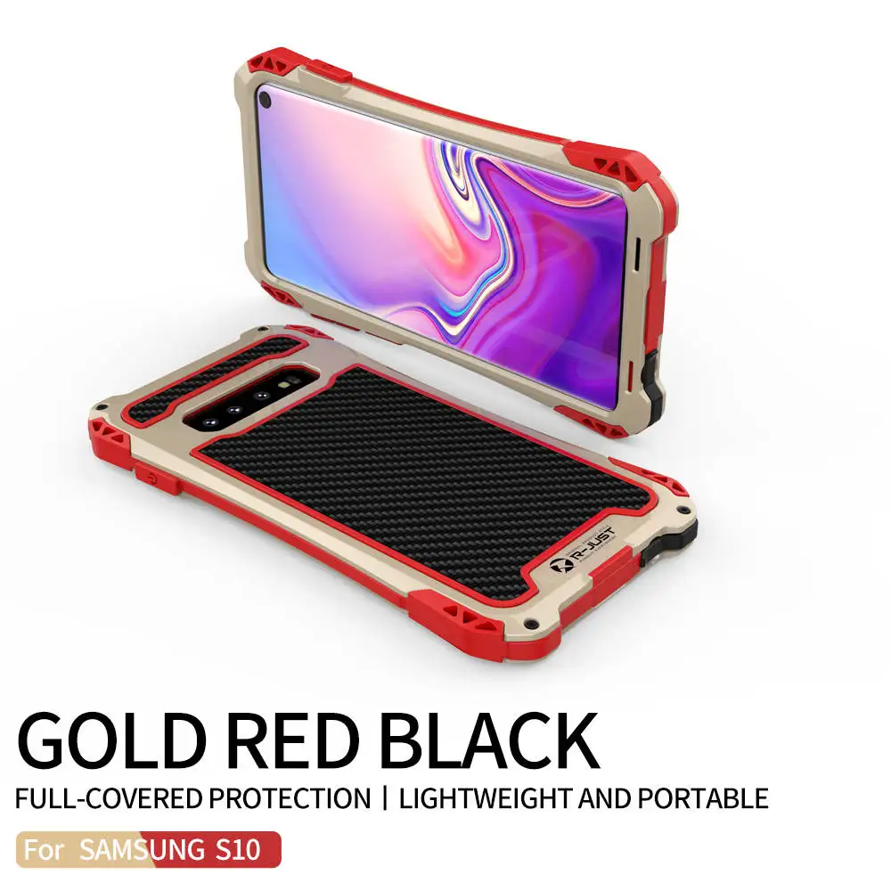 Gold red Армированный алюминиевый бампер для samsung Galaxy S10 5G S9 Plus S8 S7 Edge, чехол из углеродного волокна, водонепроницаемые, грязеотталкивающие чехлы для телефонов - Цвет: Gold red
