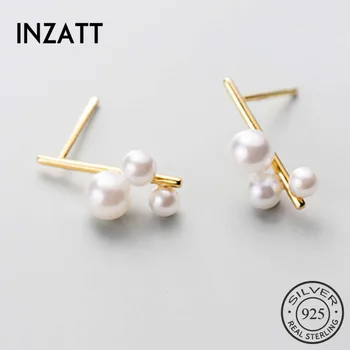 

INZATT Real 925 Sterling Silver Round Pearl Stud Earring For Fashion Women Birthday part Cute Fine Jewelry Accessories Gift