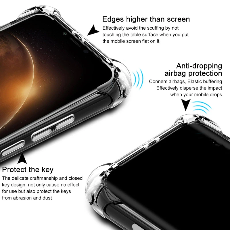 Для huawei Y3 Y5 Y6 Y7 Y9 Pro противоударный прозрачный подушка безопасности для мягкий TPU чехол для HONOR 5X 6X 6C 7A 7C 7X 8X 8C 8A 9 10 20 LITE