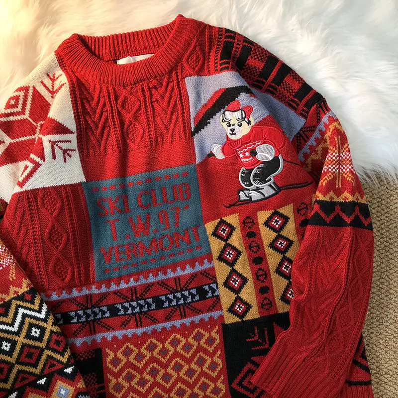Korobov Korean O Neck Long Sleeve Pullovers Sweater Vintage Cartoon Embroidery Harajuku Sueter Mujer Streetwear Oversize | Женская