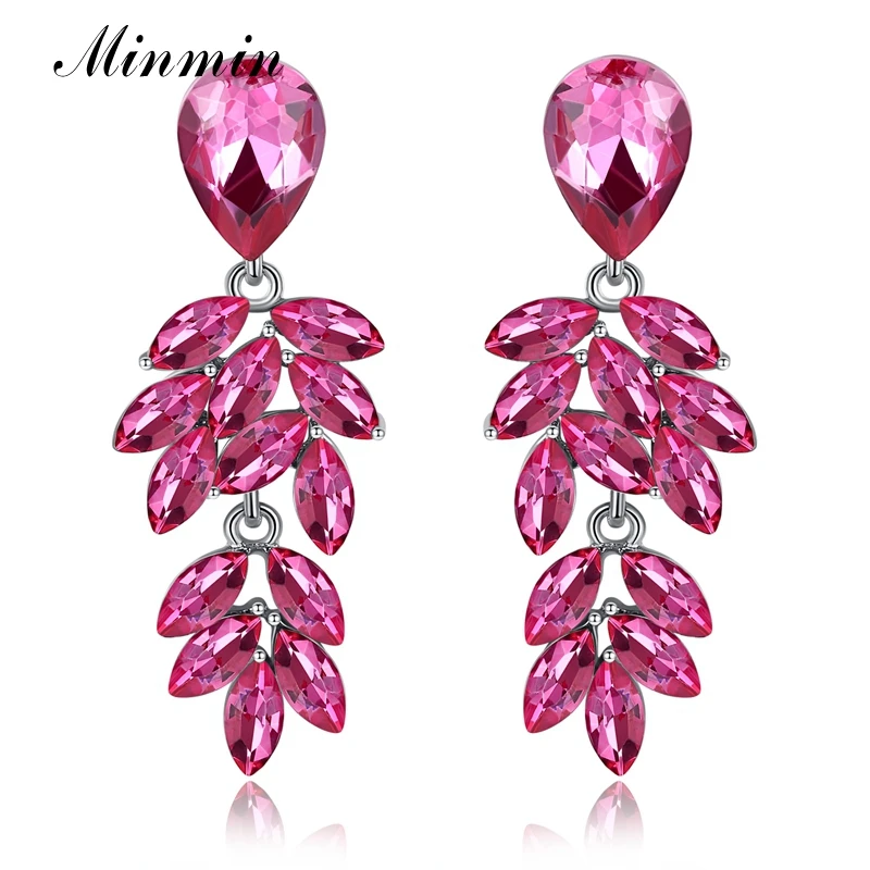 

Minmin Cute Colorful Crystal Leaf Cluster Drop Earrings for Women Trendy Wedding Bridal Hanging Earrings Fashion Jewelry EH1088