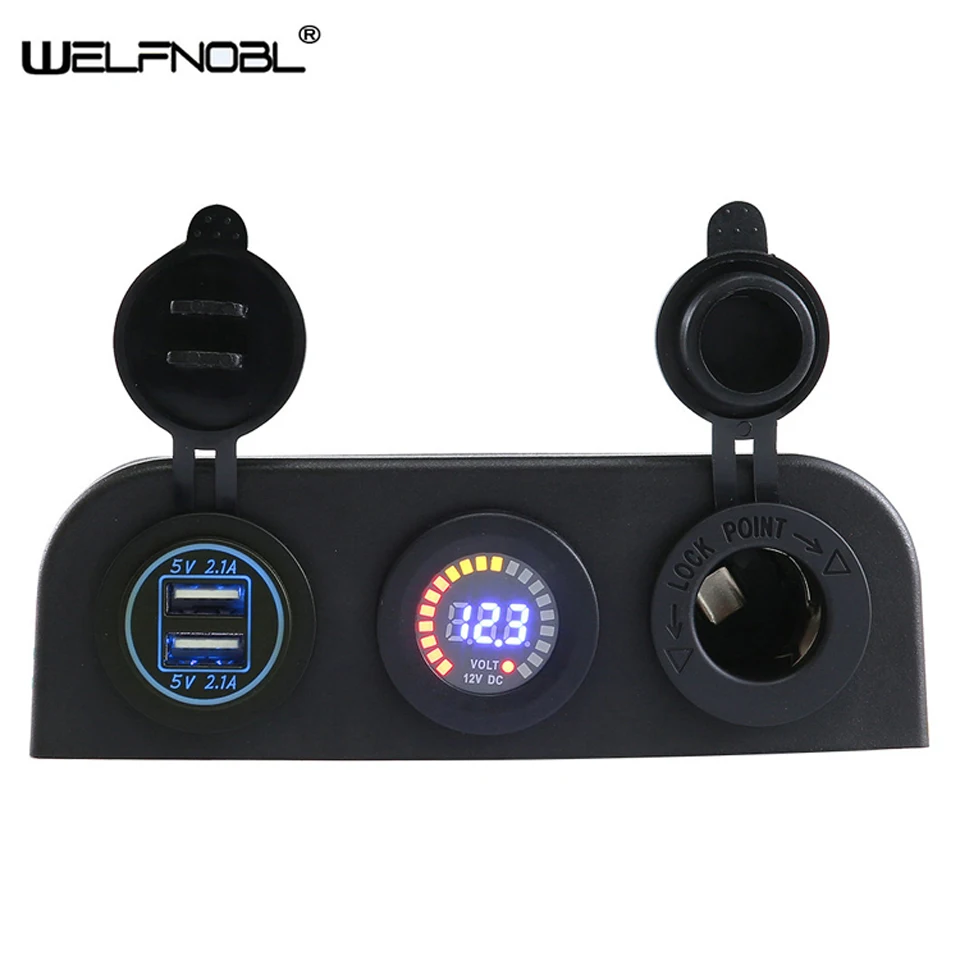 

Dual USB Power Car Charger Colorful Voltmeter Socket Cigar Socket with Blue LED