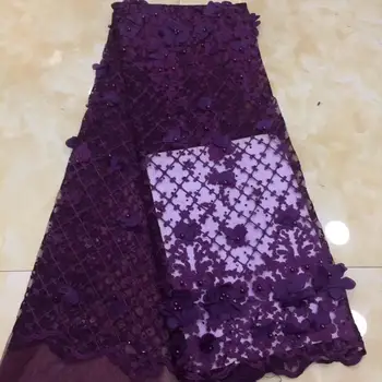 

hot sale JOY-22931Embroidered tulle French lace fabric with beaded 3d flower African lace fabric For Nigerian Wedding Dress