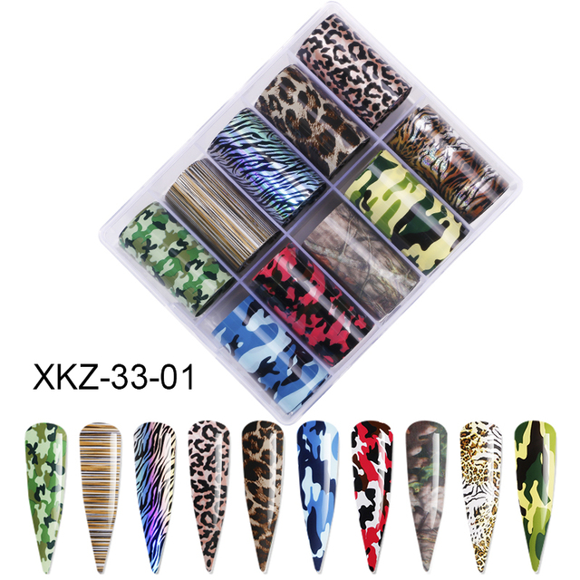 Star Transfer Paper Laser Leopard Print Gale Camouflage Small Fresh Fruit Star Set Nail Sticker Decorative Art 1Box 10 Grid