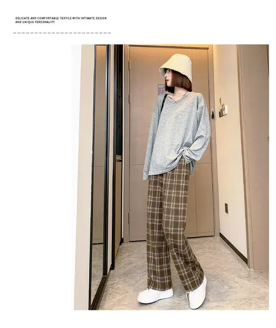 ONSEFZMZ Women High Waist Plaid Pants Autumn Winter Casual Trousers Femme  Loose Pants : : Clothing, Shoes & Accessories