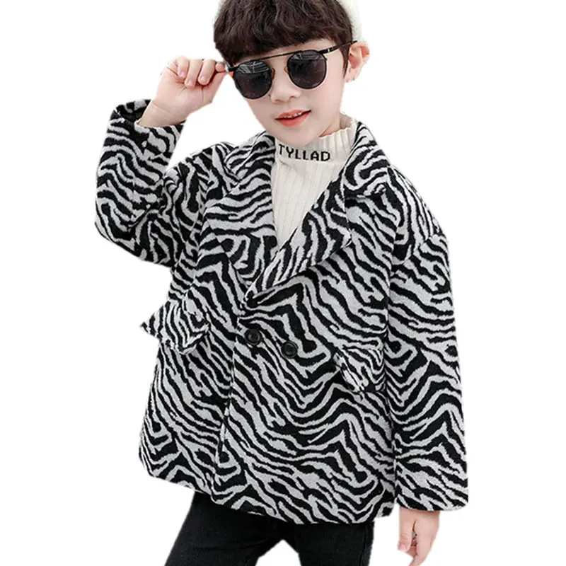 

Unisex Kids Tiger Stripe Camouflage Wool Jacket Coat For Children Hoodies Blends Outerwear 2020 Winter Warm Boy Girl Twin Outfit