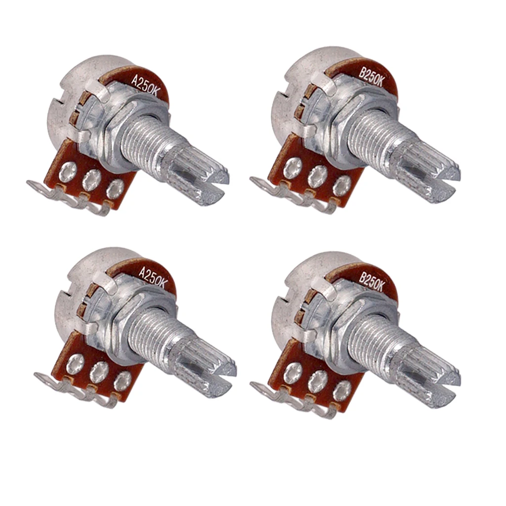 Long Split 18mm Shaft 250K Guitar Potentiometer Pot, 4-pack A250K & B250K