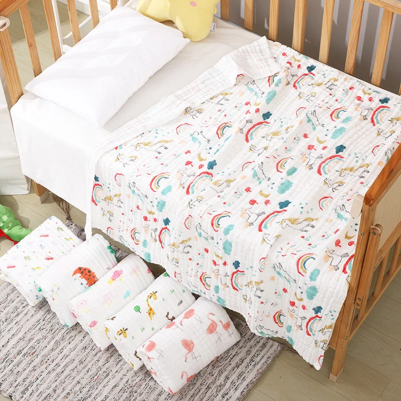 Baby Towel Swaddling Bedding-Set Gauze Soft-Blanket Cotton Quilt Newborn 6-Layer Solid