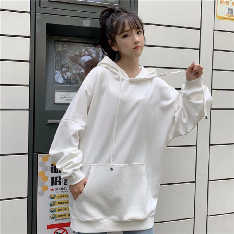 HAYBLST Брендовые женские толстовки осенние Harajuku модные однотонные Лоскутные Kawaii Свободные топы PlusSize2XL с длинным рукавом тонкая одежда