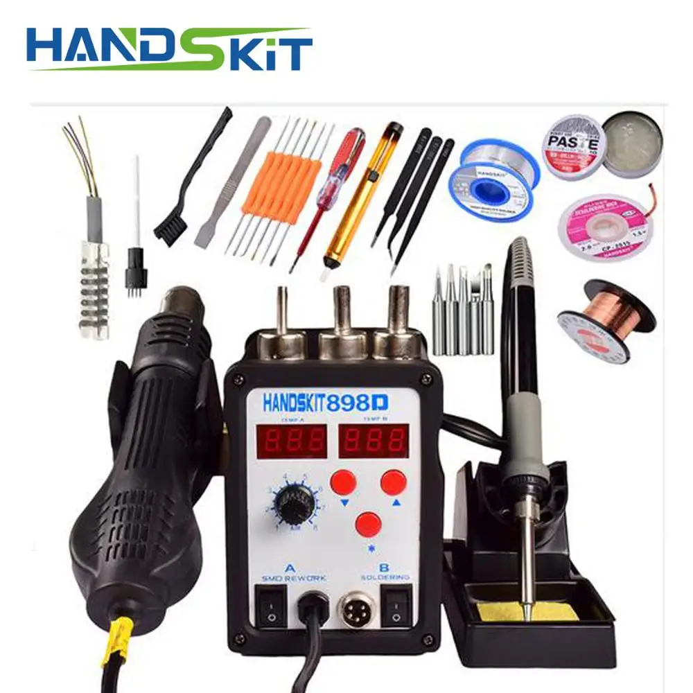 2в1 двойной цифровой Handskit 898d Регулируемый фена паяльная станция паяльник