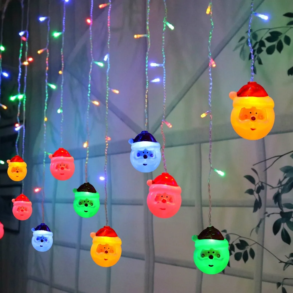 3.5M Christmas Window Curtain Santa Claus Head String Icicle String LED Lights
