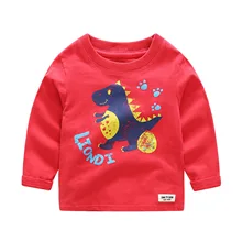 Весенняя новая стильная детская футболка с длинными рукавами и рисунком динозавра для мальчиков детская футболка из чистого хлопка с эффектом потертости