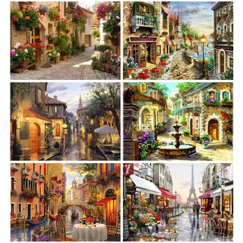 

Huacan Diamond Painting Full Square Scenery Handmade Gift Mosaic Londen Street Farmhouse Home Decor