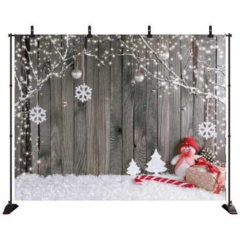 

Acejoker Merry Christmas Backdrop Gray Wooden Wall Snowman Candy Starlight Photography Background Party Banner Photobooth Props