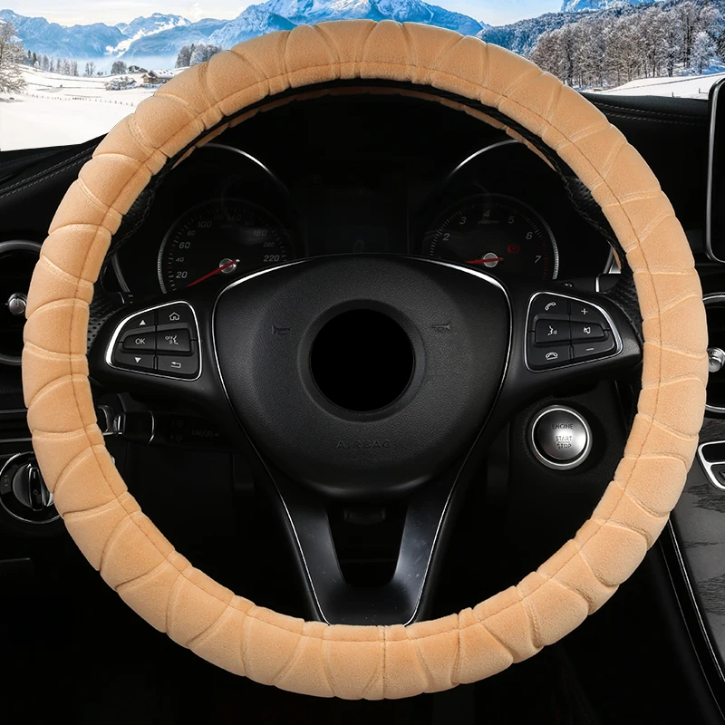 Зимняя плюшевая крышка рулевого колеса для Polo sedan Golf 3 4 5 6 7 Jetta Passat Touran Touareg Phaeton Scirocco автомобильные аксессуары - Название цвета: O shape Beige