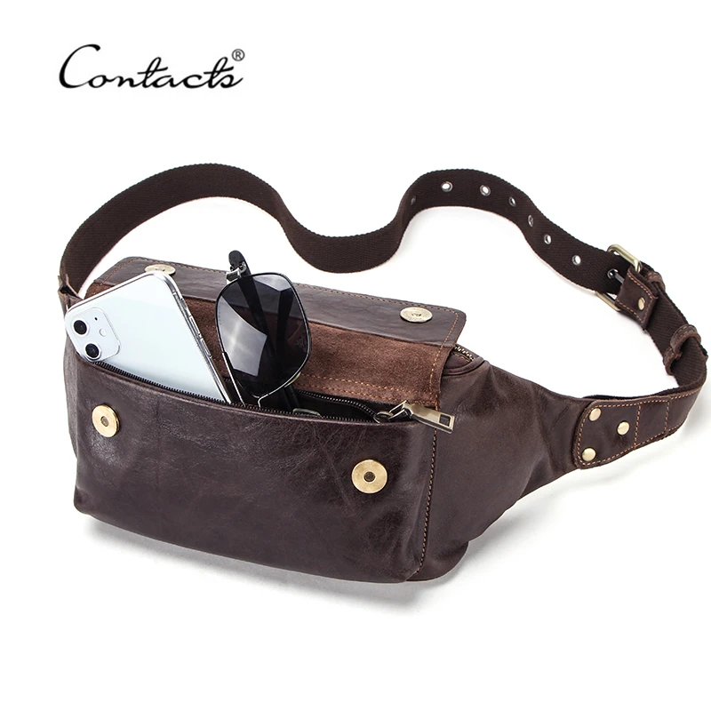 Riñonera de viaje de piel auténtica para hombre, bolso de viaje para la cintura, bolsa para la cintura informal para pasaporte con bolsillo para teléfono| | - AliExpress