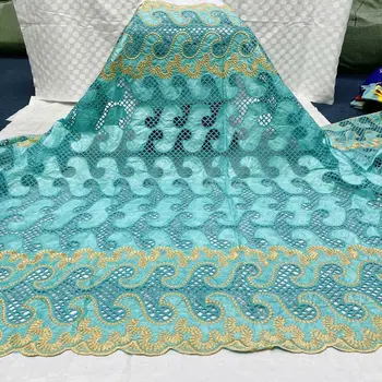 

African bazin riche fabric with brode Latest fashion embroidery bazin lace fabric with net lace 5 yards