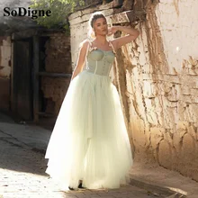 SoDigne – robe de soirée longue verte, sans bretelles, bretelles Spaghetti, Tulle, motif floral 3D, ligne a, robes de fête formelles, 2021 