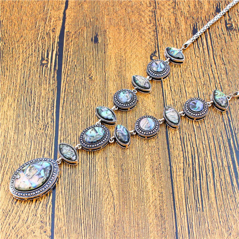 Цветок кулон прямоугольник В виде ракушки Цепочки и ожерелья для Для женщин Богемия Античная серебрение двойной Слои Модные украшения TN316