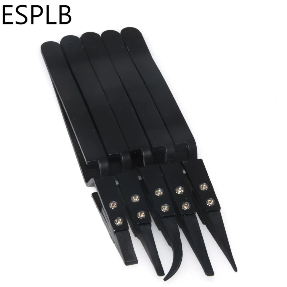 ESPLB Reverse Tweezers Black Plastic Tip Stainless Steel Handle Precision Tweezers Curved/Flat/Straight Tip Precision Tweezers
