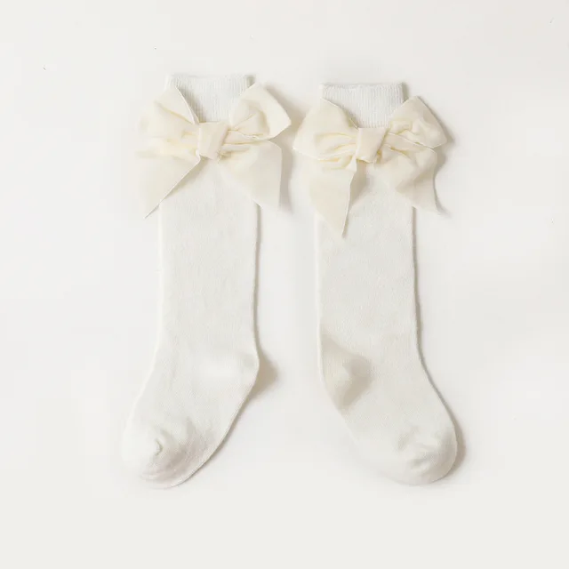 Winter Autumn Baby Girls Christmas Socks Bowknot Kids Knee High Long Sock Cotton Spanish Children 1-8 Years Toddlers Tube Socks White