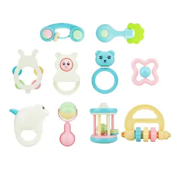 

10pcs Infant Rattles Shake and Grasp Safe Cute Educational Cartoon Teethers Accessory Development Toys for Toddler Newborn
