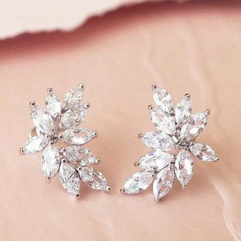 Huitan Chic Leaf Stud Earrings with AAA Marquise Cubic Zirconia Delicate Accessories for Women Wedding Party Statement Jewelry | Украшения