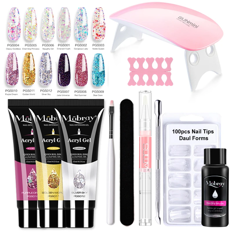 Poly Nail Gel Set With 6W UV LED Lamp Dryer for Extension Manicure Tool Kit Polish Quick Building Polygels | Красота и здоровье