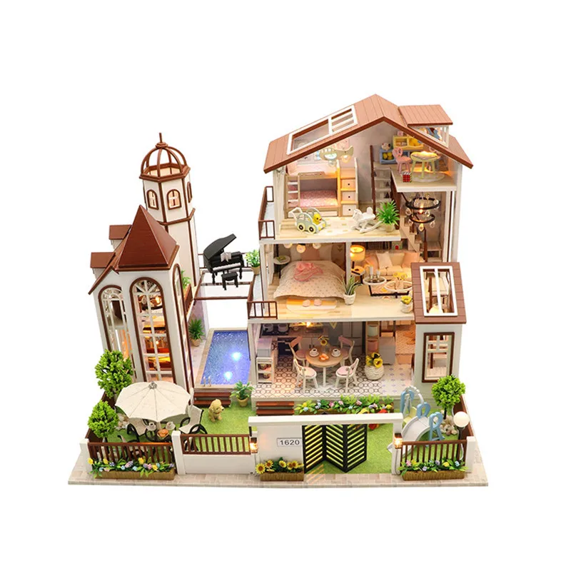 Fai da te in legno in miniatura casa delle bambole KIT LED Mare Villa casa delle bambole mobili regalo UK 