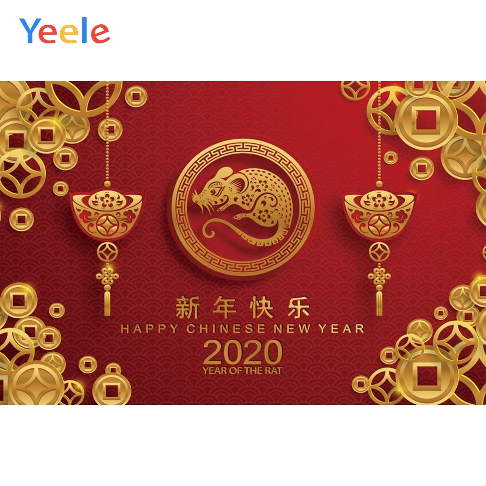 Yeele Chinese New Year Backdrop Mouse Rat Golden Ingots Coin Photography Background For Photo Studio Baby Photophone Photocall