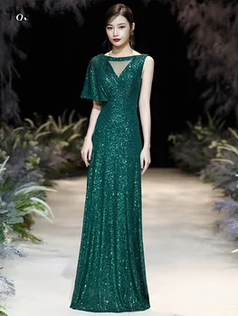 

Elegant Green Evening Dresses Long 2020 Sparkle Sequin Prom Dresses Floor-length Plus Size Women Formal Gowns